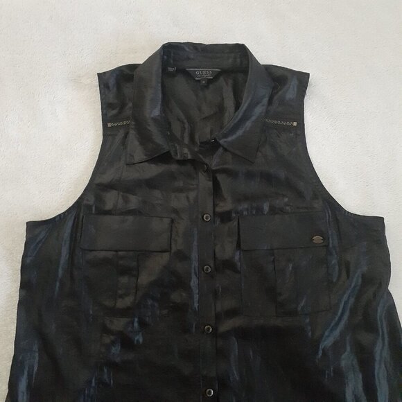 Guess Women's Size Small Black Sleeveless Button Up Top - Picture 5 of 13